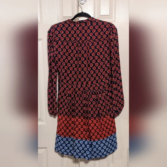 5/$25. Gap dress, navy and red long sleeve floral dress - Picture 3 of 10